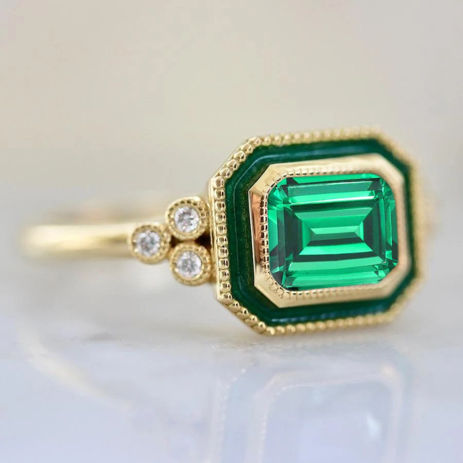 Vintage Emerald Engagement Ring Art Deco Emerald Wedding Ring - Etsy