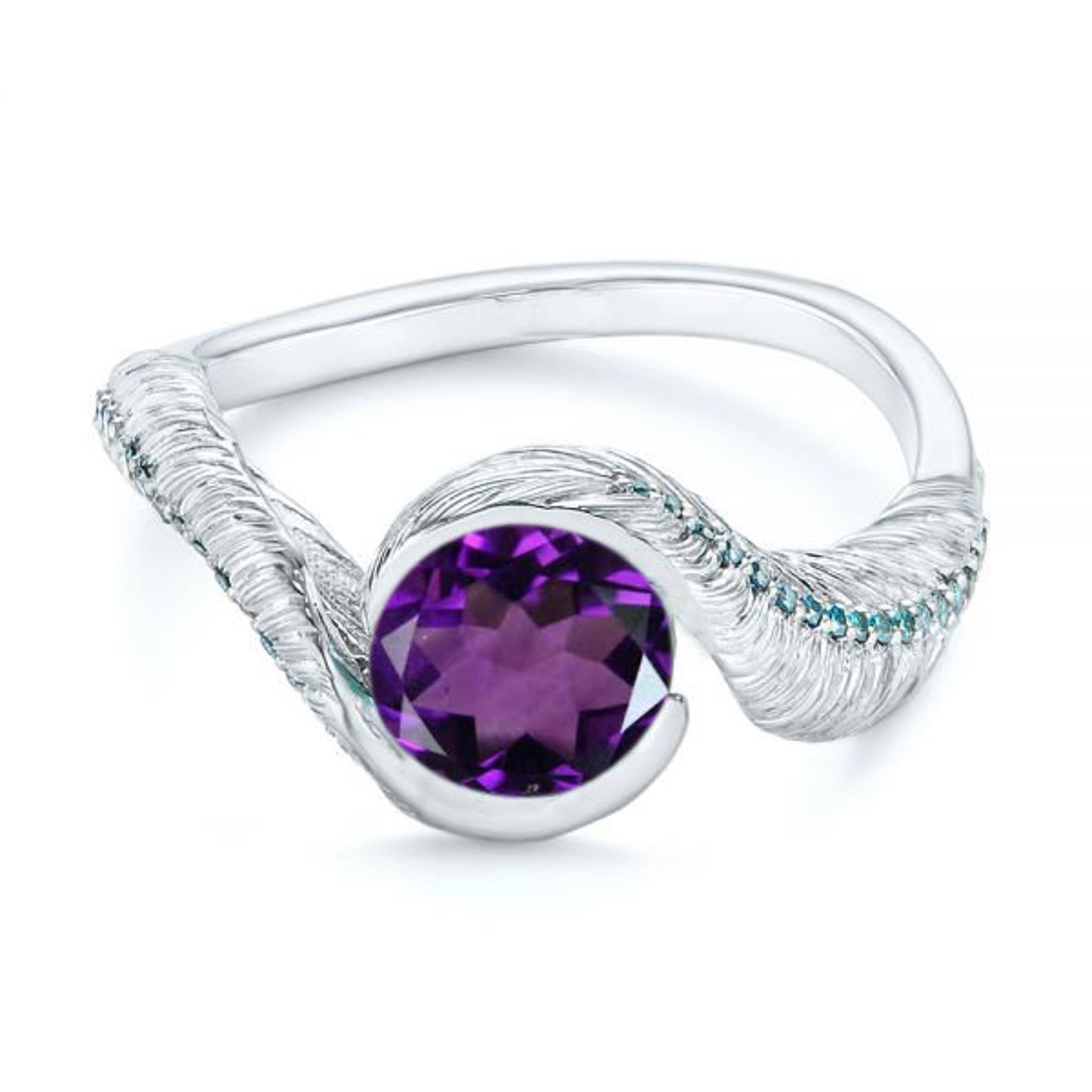 Amethyst Twisted Engagement Ring 14k White Gold Bypass Etsy