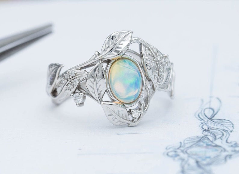 Nature Inspired Engagement Ring Vintage Opal Engagement Ring - Etsy