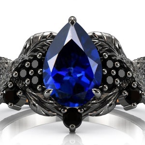 Vintage Blue Sapphire Engagement Ring Branch Texture Ring For Women Antique Art Deco Leaf Design Wedding Ring Unique Bridal Anniversary Ring