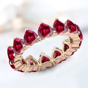 Art-Deco-Rubin voll Eternity Band für Frauen Antike herzförmige Rubin Ehering 14k Gold Rubin Edelstein Band Einzigartige Versprechen Band für Sie