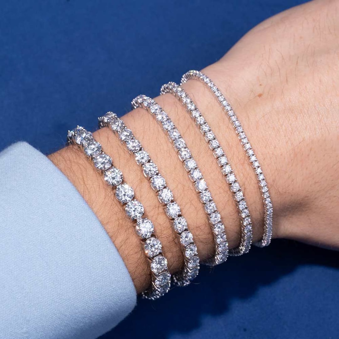 Moissanite Tennis Bracelet - 18k White Gold Plated 925 Sterling Silver, D Color VVS1, Round Cut, 2-6.5mm | Perfect Christmas Gift For Women & Men