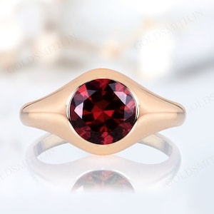 Unique Red Garnet Gemstone Wedding Ring For Women 14k Rose Gold Garnet Signet Ring Vintage Garnet Engagement Ring For Her Anniversary Gift