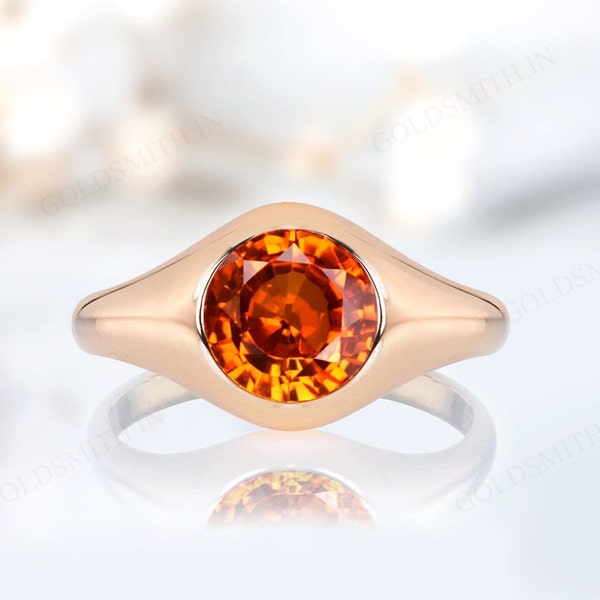 Bague de fiançailles unique chevalière saphir orange pour femme en or rose 14 carats bague de mariage chevalière saphir orange vintage bague pour elle