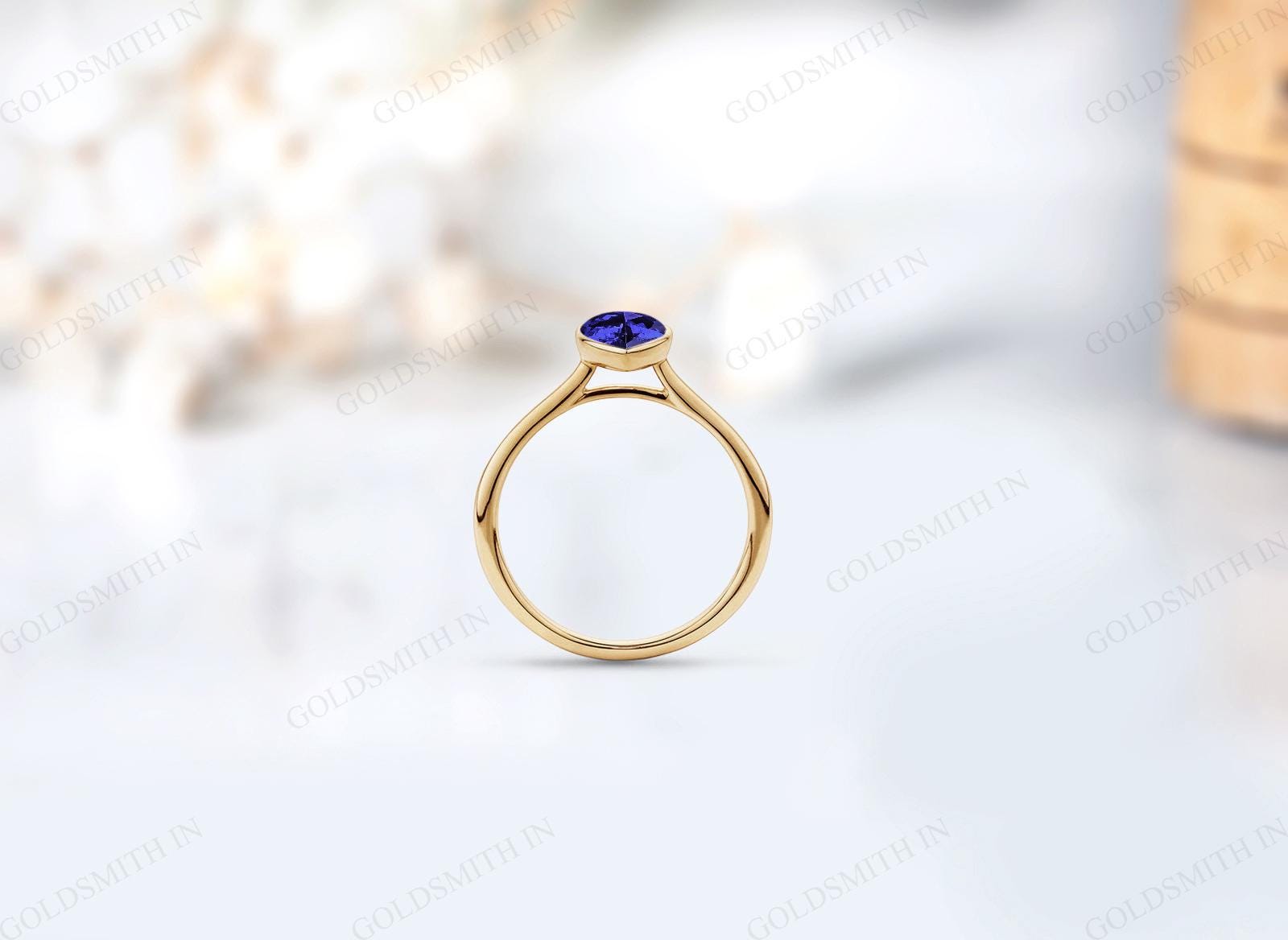 14K Gold Tanzanite Wedding Ring for Women Minimalist Stacking Ring