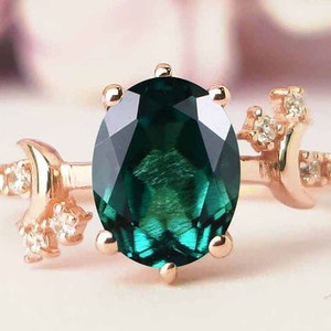Moon Of My Life Emerald Engagement Oval Cut Emerald Wedding Ring Vintage Art Deco Bridal Ring Unique Emerald Promise Ring Anniversary Gift
