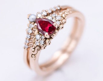 Art Deco Ruby Engagement Ring Unique Ruby Gemstone Wedding Ring For Women 925 Silver Filigree Style Ruby Ring Antique Bridal Promise Ring