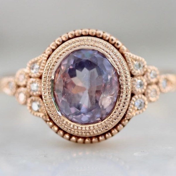 Vintage Art Deco Amethyst Engagement Ring 14k Rose Gold Amethyst Engagement Ring Antique Amethyst Wedding Ring Anniversary Ring For Women