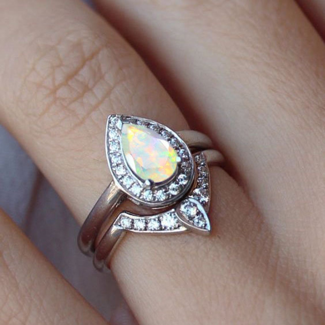 Unique Opal Engagement Ring Set Antique Opal Wedding Ring Set Etsy