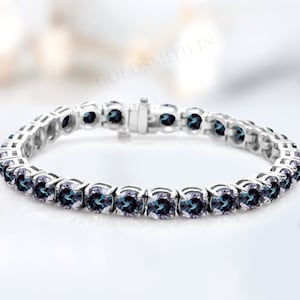 Unique Alexandrite Bracelet For Women 14k Rose Gold Tennis Bracelet Handmade Bracelet Anniversary Gift For Her Round Cut Tennis Bracelet