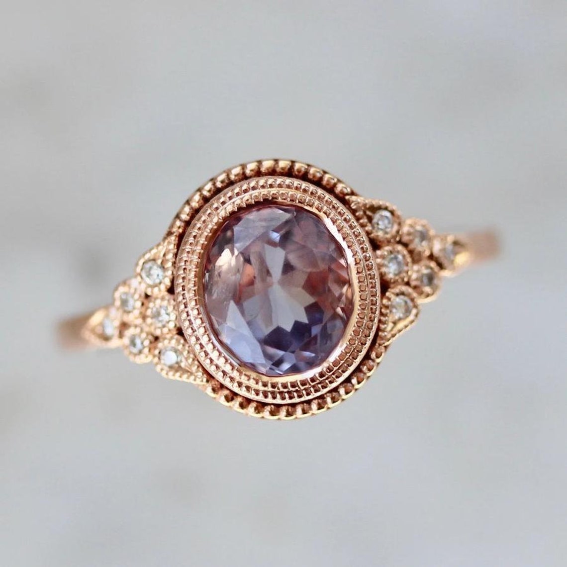 Vintage Art Deco Amethyst Engagement Ring 14k Rose Gold - Etsy