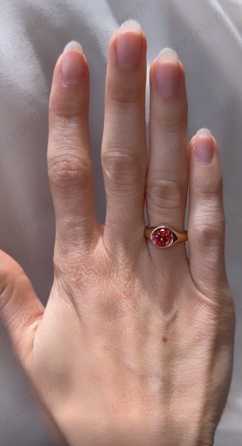 Natural Malaya Garnet Signet Wedding Ring for Women 14k Gold