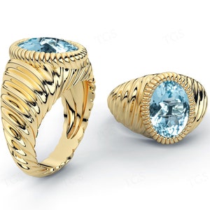 Natural Aquamarine Signet Ring For Women Unique Heirloom Ring For Women 14k Gold Aquamarine Gemstone Ring Women Statement Ring Gift For Her