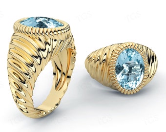 Natural Aquamarine Signet Ring For Women Unique Heirloom Ring For Women 14k Gold Aquamarine Gemstone Ring Women Statement Ring Gift For Her