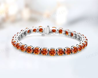 オレンジサファイアテニスブレスレット ローズゴールドブレスレット