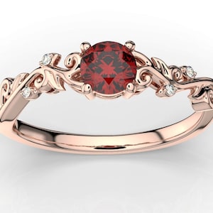 14K Rose Gold Garnet Engagement Ring Women Garnet Art Deco Wedding Ring Natural Garnet Wedding Ring Women Sterling Silver Engagement Ring