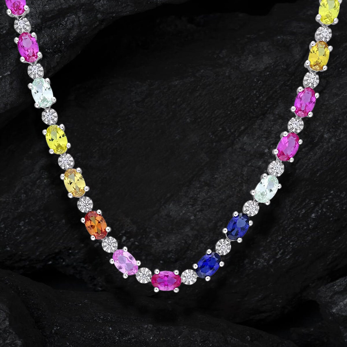 925 Sterling Silver Multi Gemstone Necklace for Women Wedding 925 Sterling Silver Multi Gemstone Necklace for Women Wedding
