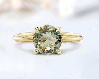 2ct Natural Green Amethyst Ring For Woman Round Cut Amethyst Engagement Ring 14k Gold Amethyst Wedding Ring Unique Solitaire Bridal Ring