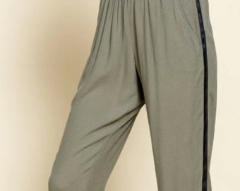 Olive Trouser with Black Side Stripe