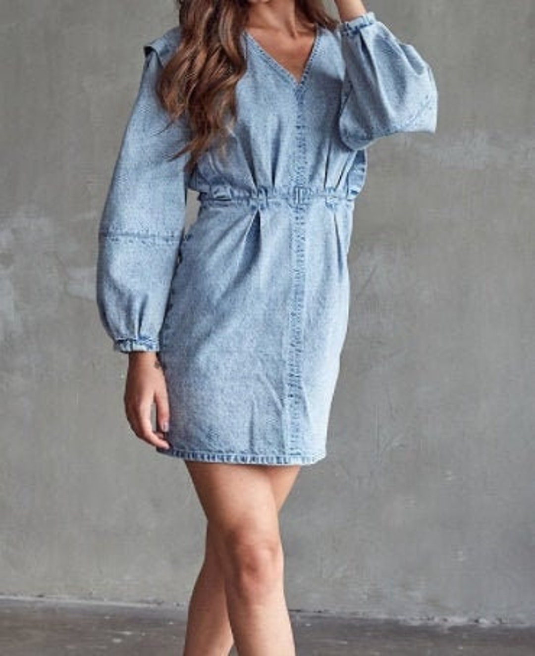white christmas dresses Vintage Acid Wash Denim Zipper Dress main image 1