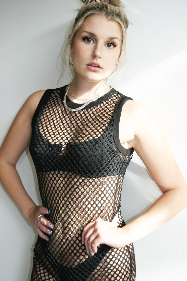 Black Sleeveless Fishnet Dress image 3