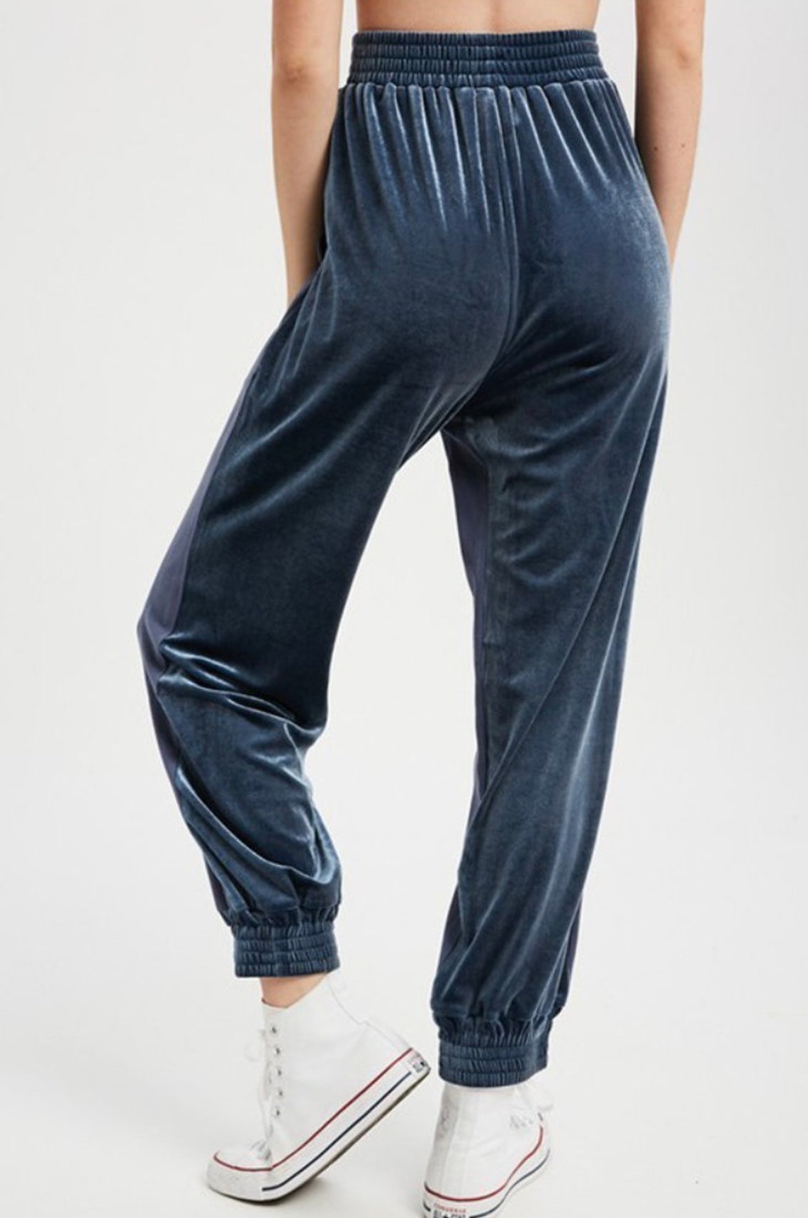 Velvet Joggers With Stripe Detail Etsy