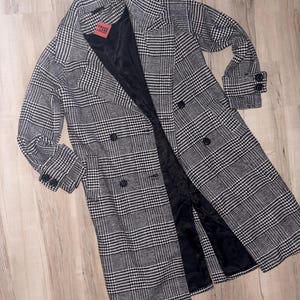 Black and White Plaid Woolen Pea Coat