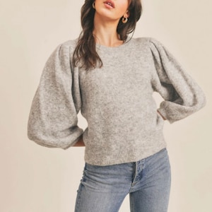 Ballon Ärmel Pullover in Heather Grey