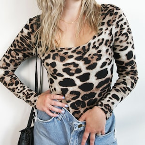 Scoop Neck Cheetah Mesh Bodysuit