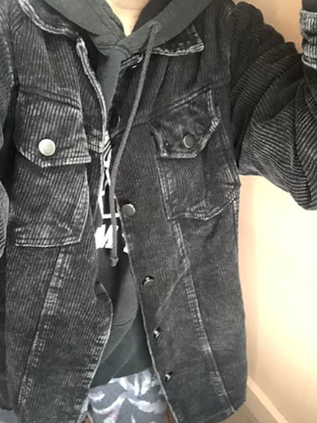 Distressed Black Corduroy Shacket Jacket - Etsy