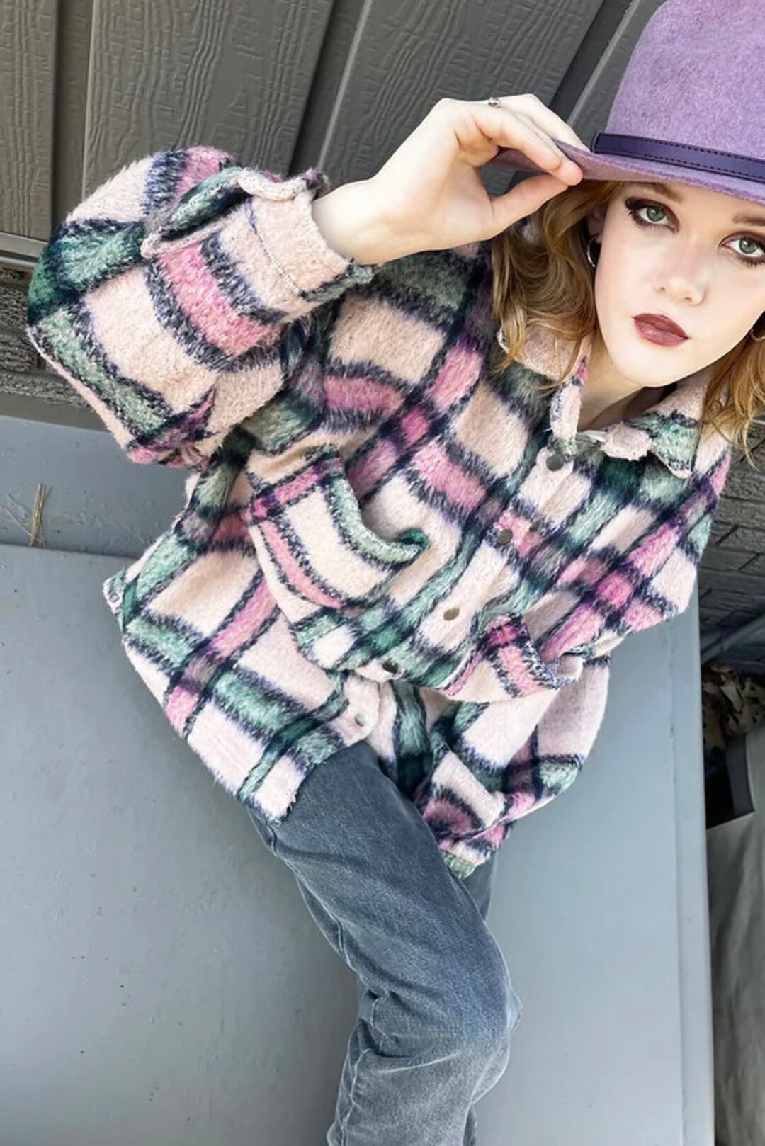 Chic Plaid Oversized Hooded Jacket