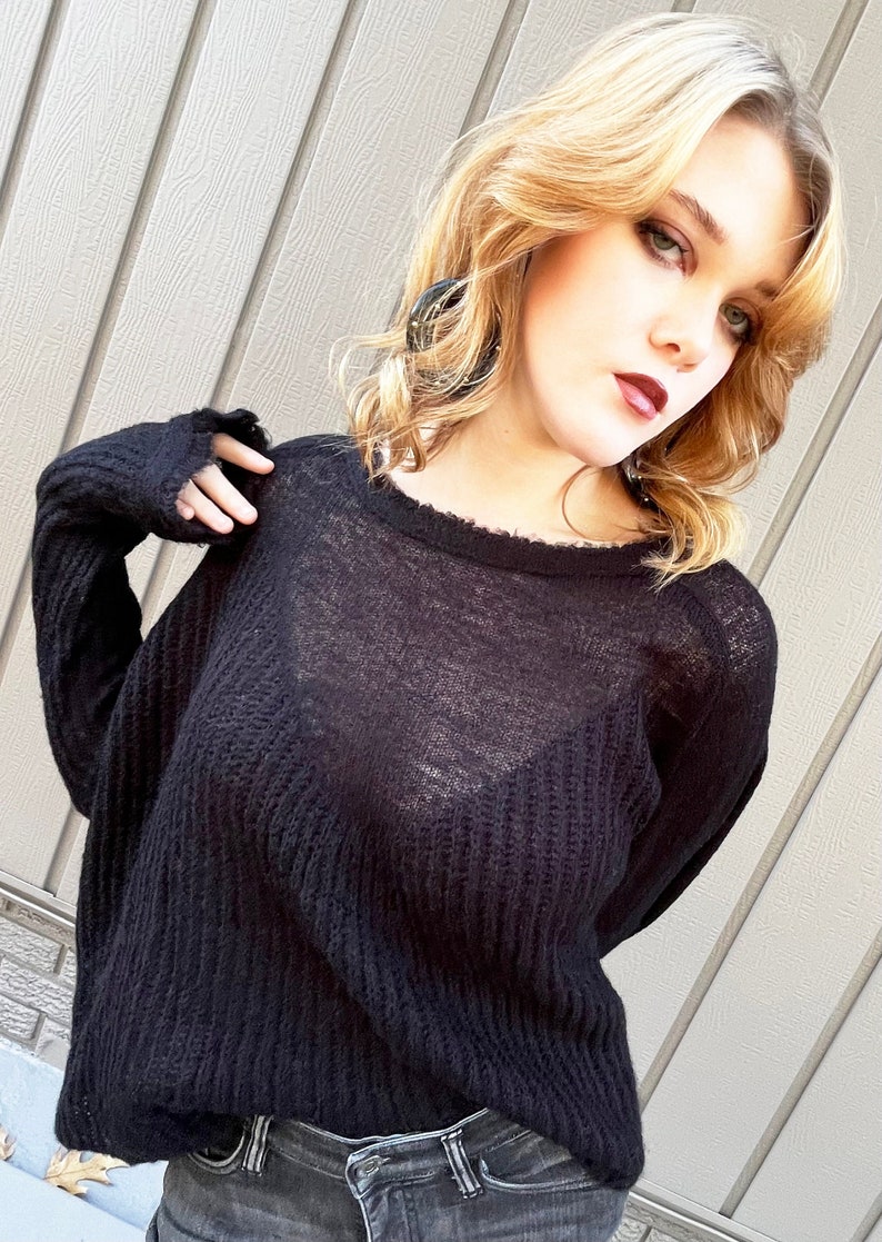 Semi Sheer Knit Sweater Etsy