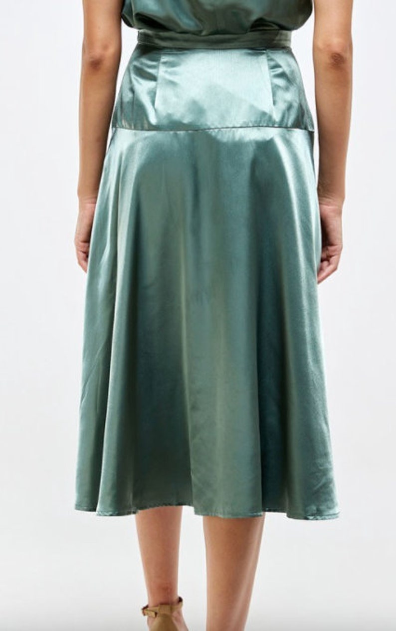 Sage Satin Midi Skirt With Slit Detail - Etsy Canada