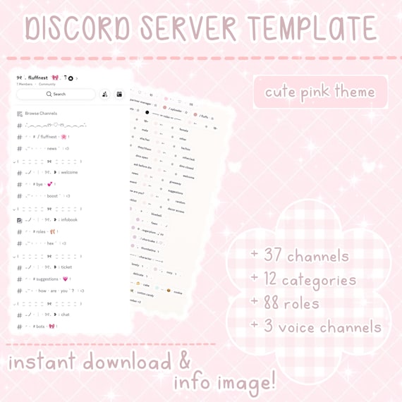 Cute Pink Discord Server Template (Instant Download)