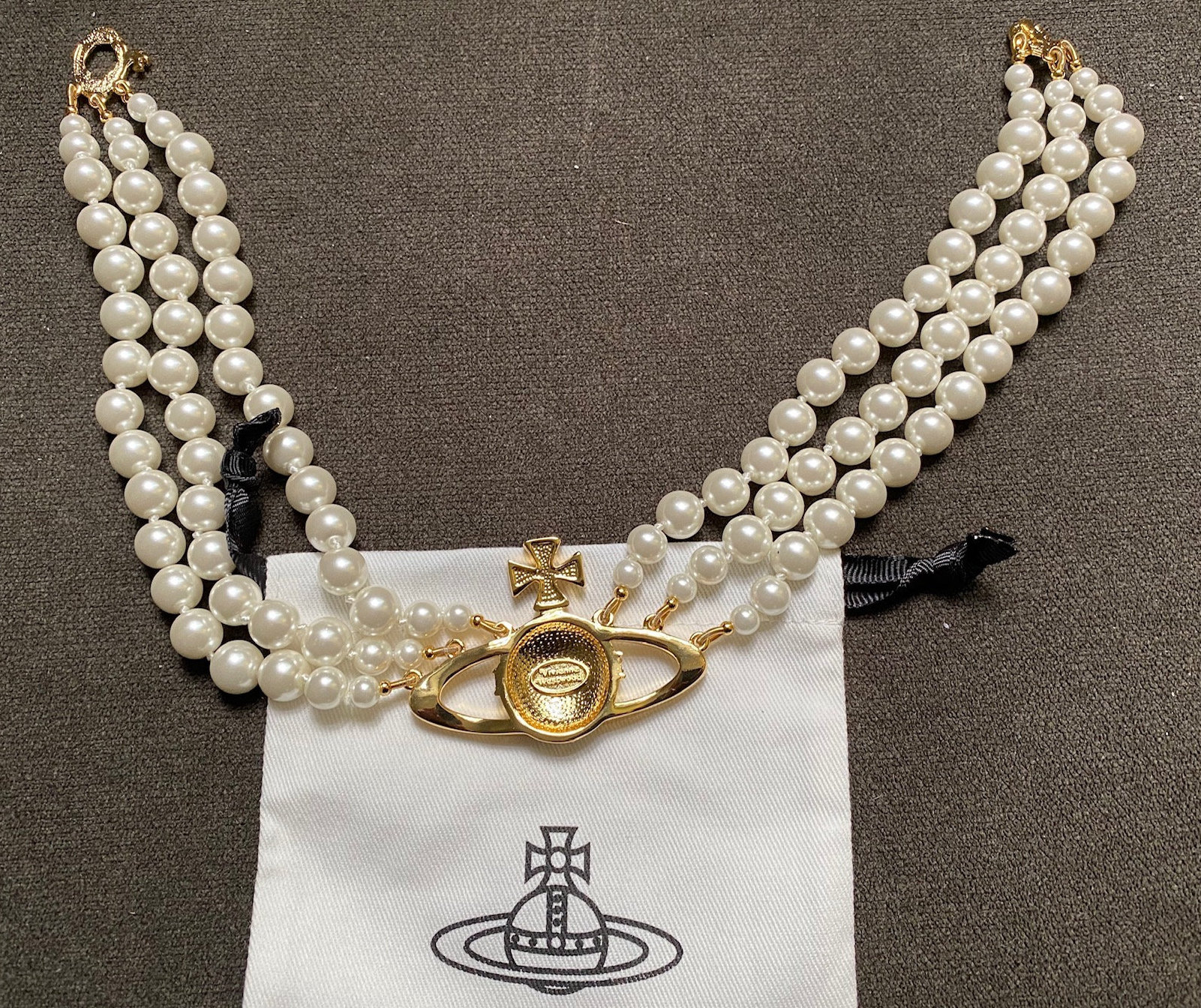Vivienne Westwood 3 String Pearl Orb Choker Necklace Gold Etsy