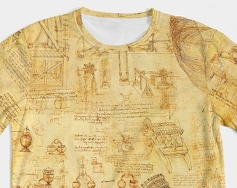 Leonardo da Vinci Sketch Koszula męska, Koszula da Vinci, Rysunek da Vinci, Prezent da Vinci, Prezent naukowy, Nadruk da Vinci, projekt da Vinci.