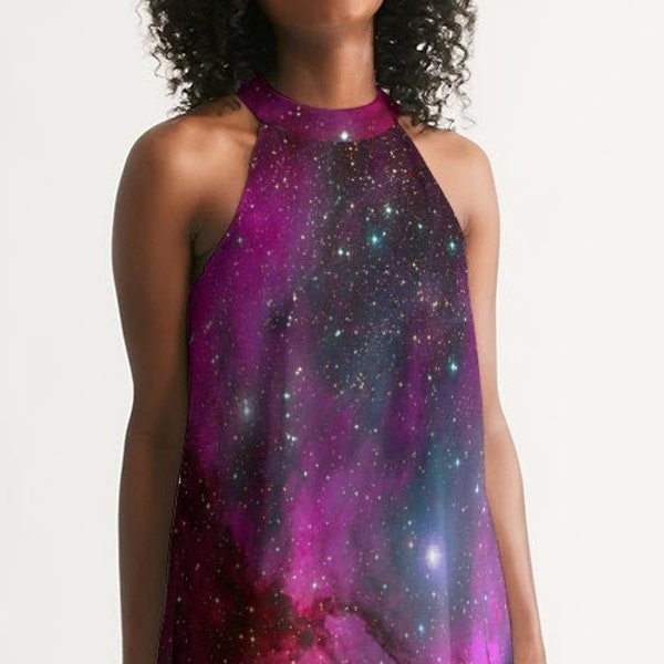 Vestido Galaxy, vestido halter de las mujeres, regalos de astronomía, vestido de ciencia, vestido espacial, regalo del universo, regalo de la nebulosa, regalos del astrónomo, Carl Sagan.