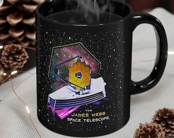 James Webb Space Telescope Astronomy Mug, NASA Mug & Astronomy Gifts, Awesome Black Ceramic Science Mug For Astrophysics And Space Lovers.
