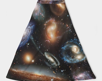 spódnica galaktyczna, spódnica kosmiczna, spódnica astronomiczna, prezent kosmiczny dla miłośników astronomii, prezent mgławicowy, andromeda, prezent astronomiczny, sukienka naukowa.