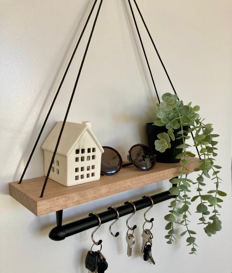 Hanging Entryway Shelf with Key Bar Entry Shelf Key Holder Etsy