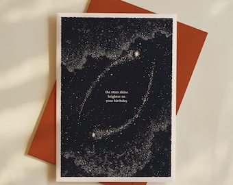 Cosmic Stars Birthday Card, Hand Drawn Constellation and Night Sky
