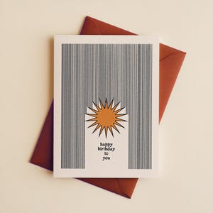 Abstract Happy Birthday Sun Card | Modern Line Art Unique Greetings Card | Minimalist Retro Design Sun Card