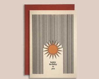 Happy Birthday Sun Card | Modern Birthday Card | Line Art Card | Graphic Design Card
