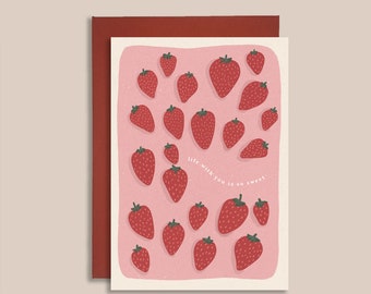 Life With You Is Sweet Strawberry Card | Anniversary Card | Valentine's Card | Friendship | Just Because | Thank You | Illustrative