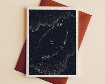 Cosmic Love You Card for Partner | Hand Drawn Constellation Night Sky Anniversary Card | Moon and Stars Gift for Friends