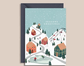 Snowy Mountain Seasons Greetings Card | Christmas | Holidays | Festive