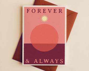 Forever and Always Anniversary Card, Colourful Abstract Sunset Illustration