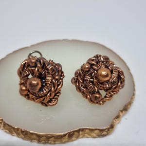 Vintage 50s Massive Runway Earrings / Made in West Germany Statement Clips Copper Colored