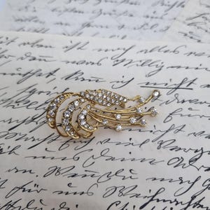 Unique Art Nouveau Vintage Brooch Antique 50s Gold Rhinestone