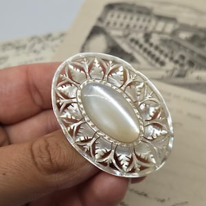 Hand-carved antique brooch from the 50s costume jewelry mother of pearl